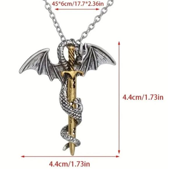 Sword Dragon Necklace Chain Pendant Silver Gold D&D Dungeons Dragons Solid - NEW - Picture 4 of 4